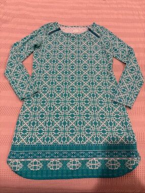 Teal & White Printed Long Sleeve Tunic